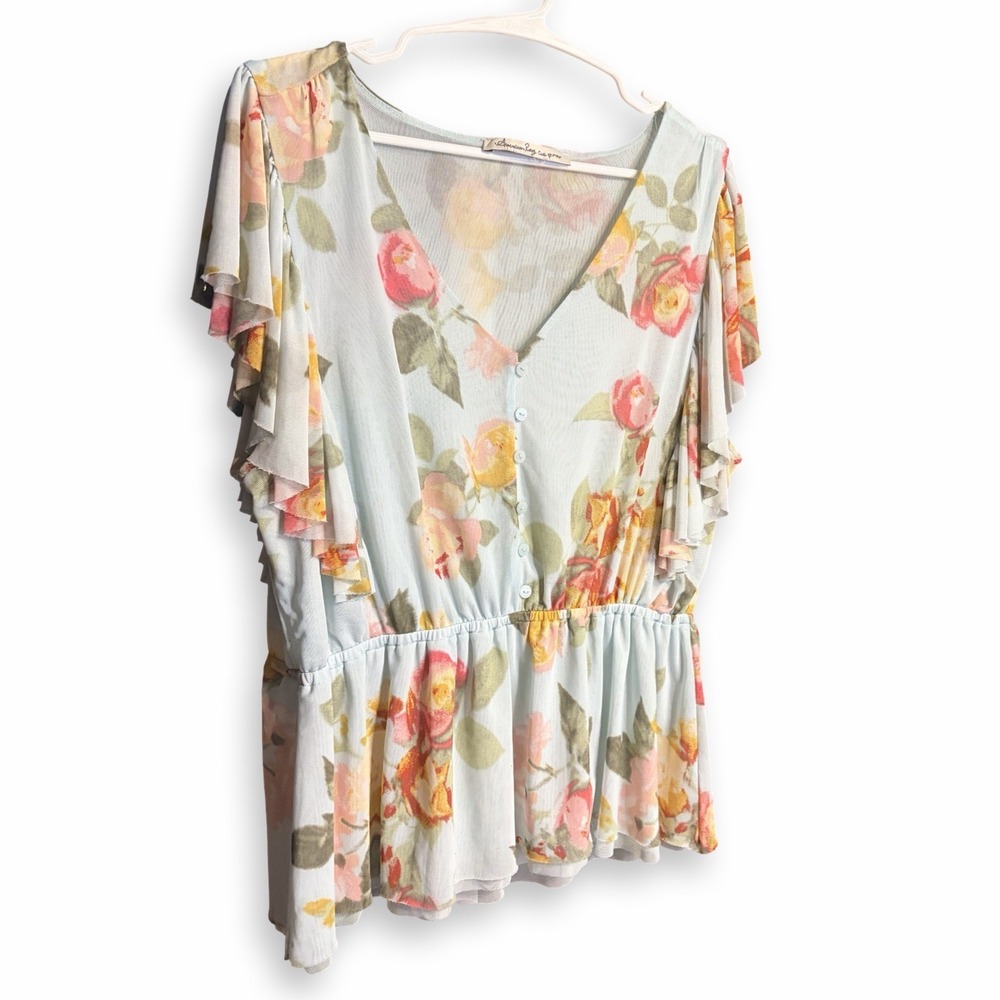 American Rag Cie Flowy Boho Western Floral Y2K Woman's Top Size Small W Buttons